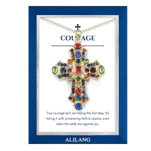Anna-Kaci Stained Glass Rhinestone Patonce Cross Necklace with Message Card & Envelope Jewelry Gift - 1 of 4