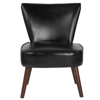 Black Leather Armless Reception Chair with Wood Legs