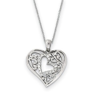 Black Bow Jewelry Rhodium Plated Sterling Silver & CZ Forever in My Heart Necklace, 18in - 1 of 4