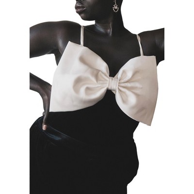 ELOQUII Women's Plus Size Contrast Bow Bodysuit