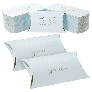 Sparkle and Bash 100 Pack Light Blue Thank You Boxes for Favors with Silver Foil, Bulk Gift Wrap for Party Supplies, 5.2 x 3.2 In - 1 of 4