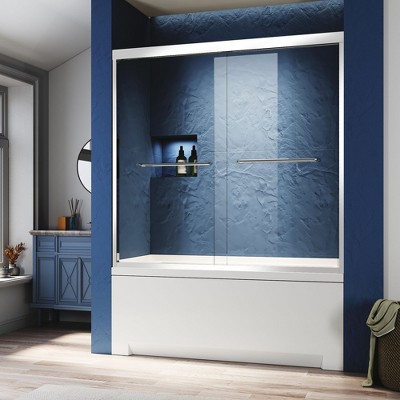 NicBex Shower Door 56-60"W x 57"H Semi Frameless Double Sliding Glass Tub Door with 1/4" (6mm) Clear Tempered Glass