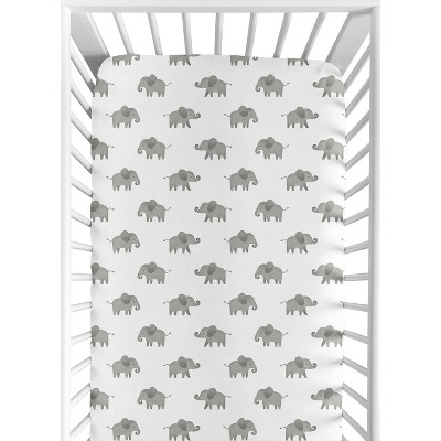 Image of Sweet Jojo Designs Gender Neutral Baby Fitted Crib Sheet Elephant Grey and White
