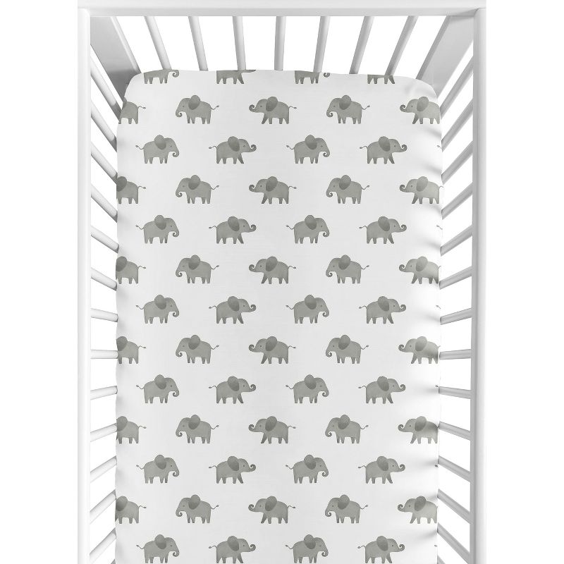 Sweet Jojo Designs Gender Neutral Baby Fitted Crib Sheet Elephant Grey and White, 1 of 8
