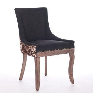 Dolonm Ultra Side Dining Chair, Thickened fabric chairs with neutrally toned solid wood legs, Bronze nail head, Set of 2,Leopard Print - 1 of 4