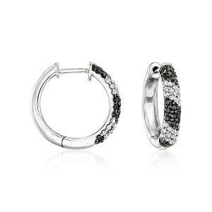 Ross-Simons 0.50 ct. t.w. Black and White Diamond Striped Hoop Earrings in Sterling Silver - 1 of 3