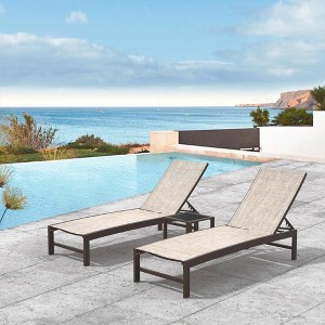 3pc Outdoor Five Position Adjustable Aluminum Curved Lounge Set Beige - Crestlive Products: Patio Furniture, Weather-Resistant - 1 of 4
