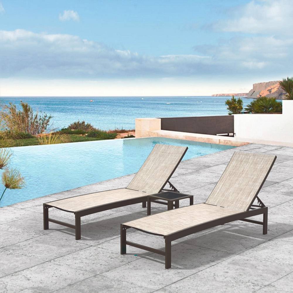 Photos - Garden Furniture 3pc Outdoor Five Position Adjustable Aluminum Curved Lounge Set Beige - Cr