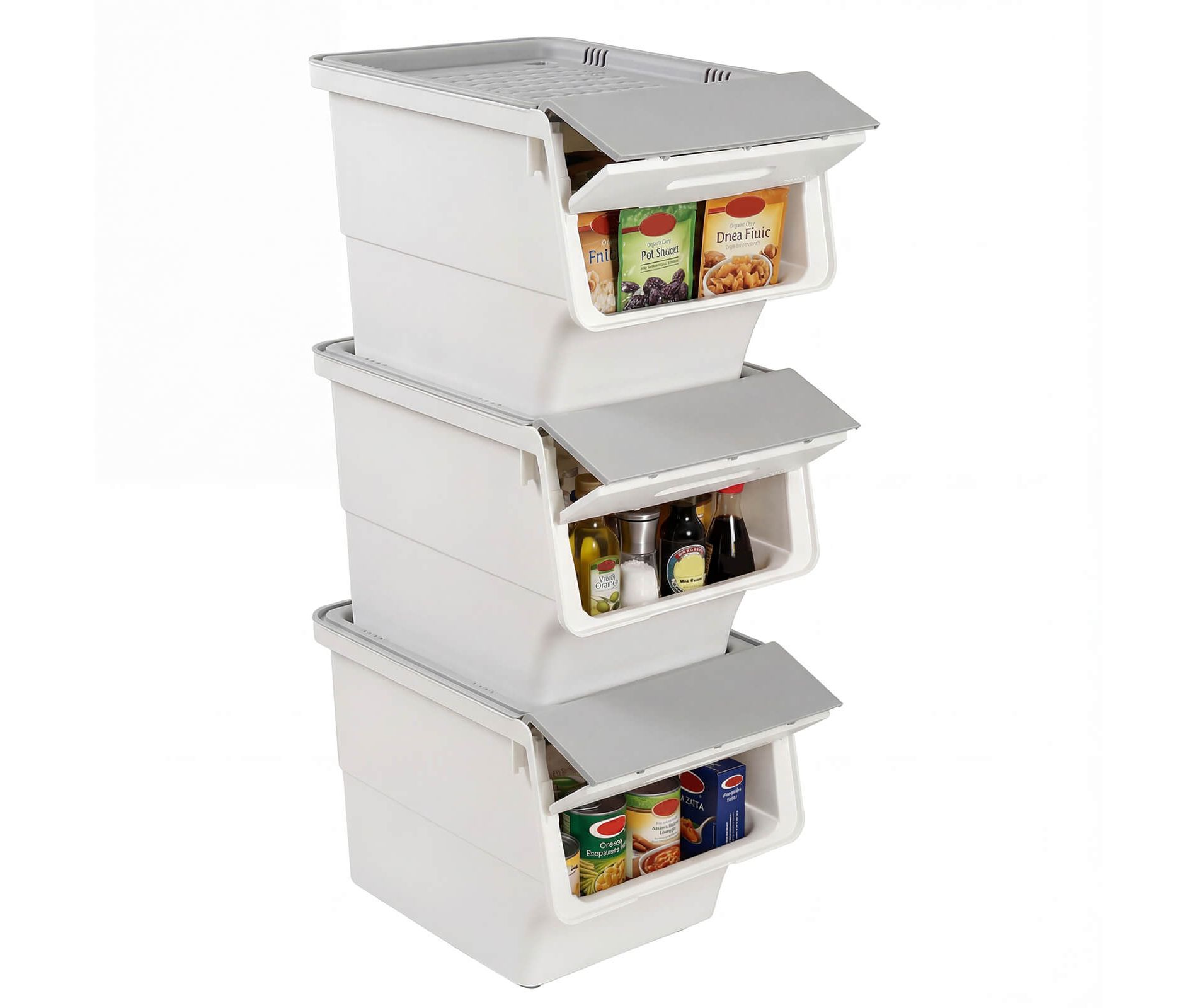 Costway 3 PCS Storage Bins on Wheels with Stay-Open Lid for Kitchen Bedroom Laundry Closet White + Gray/White + Natural/White + Pink