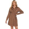 Women's Corduroy Dress Ruffle Hem High Waist Button Front Solid Color Dress With Belt - 4 of 4