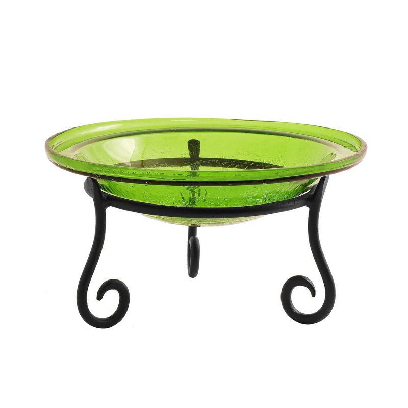 7&#34; Reflective Crackle Glass Birdbath Bowl with Short Stand Fern Green - Achla Designs, 1 of 8
