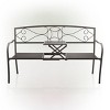 Metal Garden Bench with Retractable Table Black - Alpine Corporation: Weather-Resistant, 3-Person Seating, No Assembly Required - 2 of 4