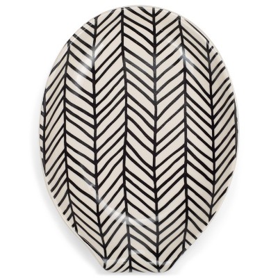 Nat & Jules Geometric Black and White 6 x 4 Ceramic Oval Countertop Spoon Rest