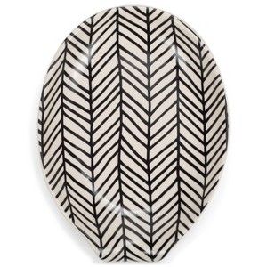 Nat & Jules Geometric Black and White 6 x 4 Ceramic Oval Countertop Spoon Rest - 1 of 4