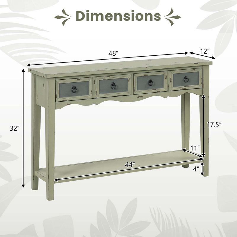Costway Farmhouse Console Table 48'' Entryway Table with 2 Drawers & Open Storage Shelf, 4 of 11