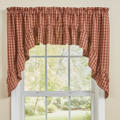 Park Designs Red Sturbridge Plaid Ruffle Swag 72" x 36"