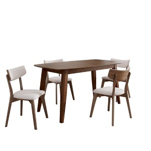 Christopher Knight Home Walton 5 Pieces Mid-Century Modern Rubberwood Upholstered Dining Set - 1 of 4