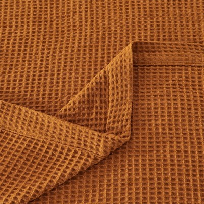 King Size Waffle Weave Cotton Knitted Blanket in Mustard