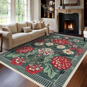 Rug Non-Slip Washable Low Pile Vintage Carpet Stain-Resistant Botanical Floor Mat for Entryway, Laundry Room Bathroom - 1 of 4
