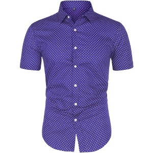 Lars Amadeus Men's Short Sleeves Polka Dots Button Down Dress Shirt - 1 of 4