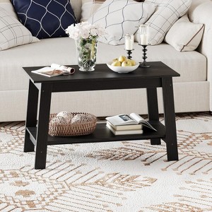 homfan 31.49" Industrial Coffee Table, 2-Tier Storage,Wood Tea Table with Storage Shelf - 1 of 4