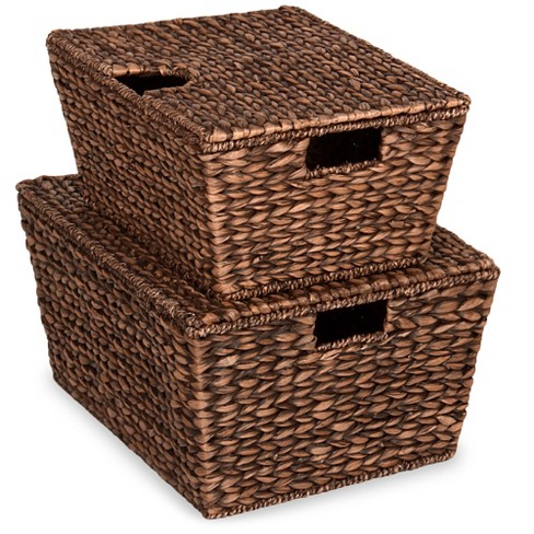 Set Of 5 Brown Woven Storage Nesting Baskets For Closet