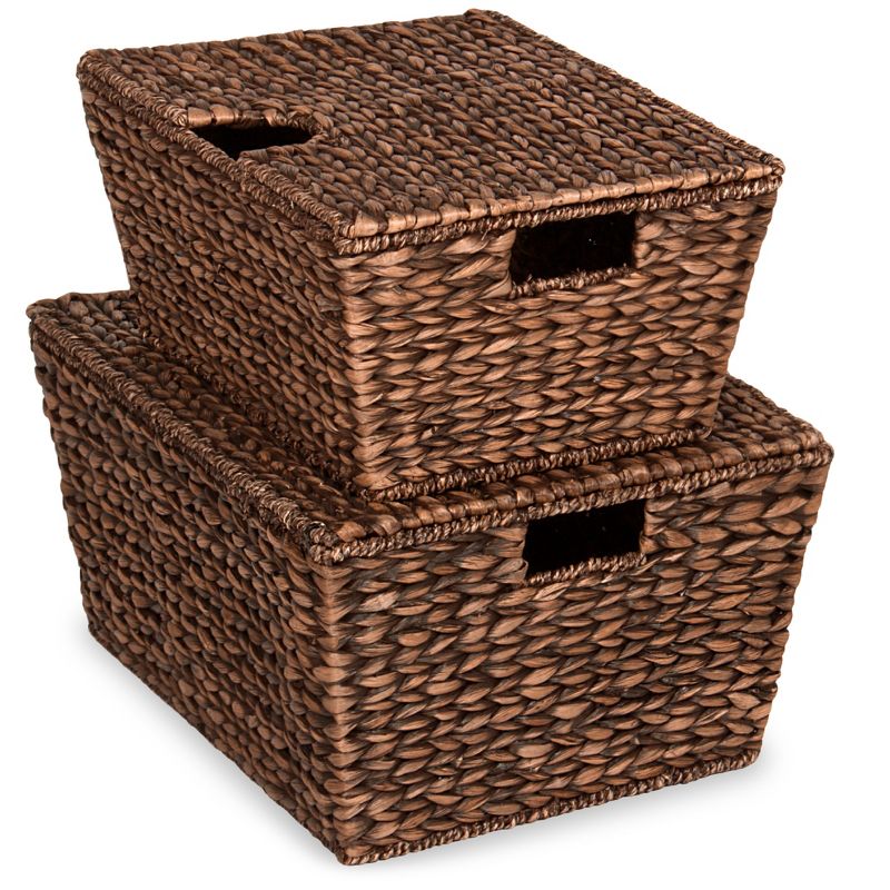 Best Choice Products Set of 2 XL Water Hyacinth Woven Tapered Storage Basket Chests w/ Attached Lid, Handle Hole, 1 of 8