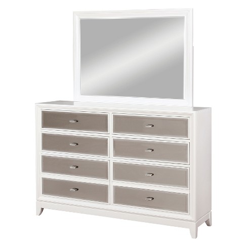 Ricco Contemporary Gold Tinted Mirror Dresser And Mirror Set White