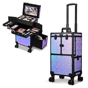 Byootique Rolling Makeup Train Case Cosmetic Drawer Pouch Traveling Cart Trunk Cosmetic Barber Case Salon Lockable Makeup Station Mermaid Purple - 1 of 4