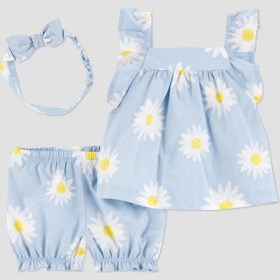 Carter's Just One You® Baby Girls' Floral 3pc Top & Bottom Set with Headband - Yellow/White