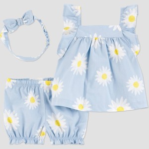 Carter's Just One You® Baby Girls' Floral 3pc Top & Bottom Set with Headband - Yellow/White - 1 of 3