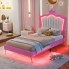NicBex Twin/Full Upholstered Platform Bed Frame with LED Lights,Princess Bed with Crown Headboard for Girls,Noise-Free,Easy Assembly,Pink+White - 3 of 4