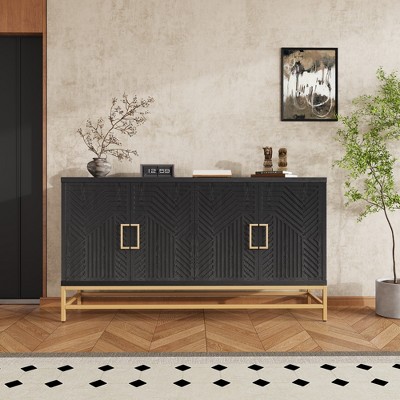 Whisen Retro Style Sideboard with Rectangular Metal Handles and Adjustable Shelves for Kitchen, Living Room and Dining Room