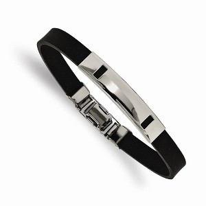 Black Bow Jewelry 8mm Black Rubber Polished Stainless Steel I.D. Bracelet, 8.5 In - 1 of 4