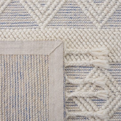 Ivory and Beige Handwoven Wool Area Rug with Fringe