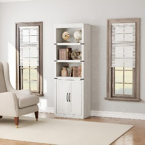5-Shelf Bookcase with Storage Cabinet, Rustic Farmhouse Wooden Bookshelf with Doors, Freestanding 5-Tier Display Cabinet for Living Room - 1 of 4