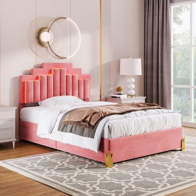 Full/queen Size Platform Bed Frame With 4 Lighting Modes Led Lights, 4 ...