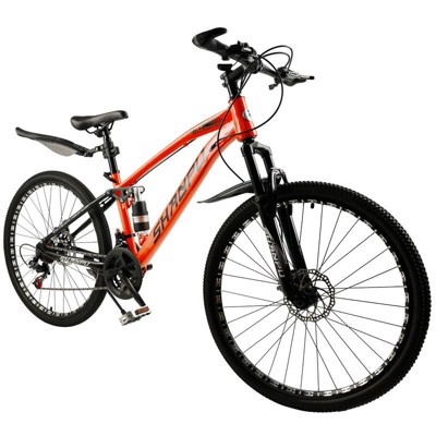 Topteng 26" Mountain Bike for Men Women, 21-Speed, Full Suspension Orange