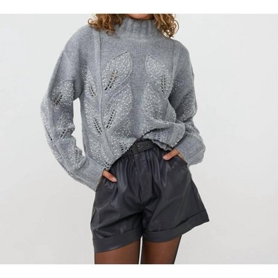 Women's Pearl Embellished Melange Sweater - ESQUALO
