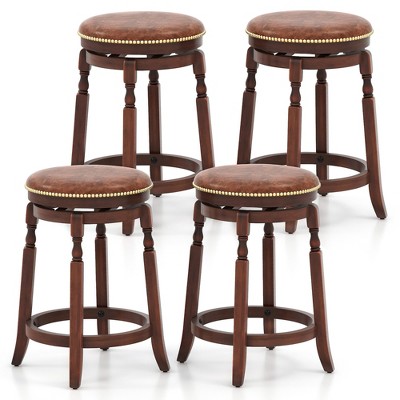 Tangkula Counter Height Bar Stool Set of 4 24Inch Swivel Stool Solid Wood Frame Kitchen Stools