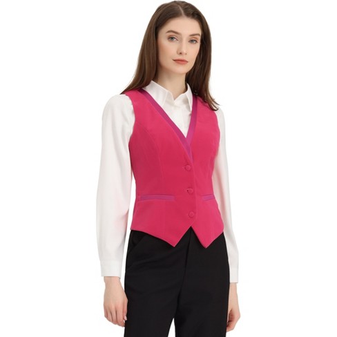 Allegra K Women's V Neck Sleeveless Retro Waistcoat Vest Hot Pink