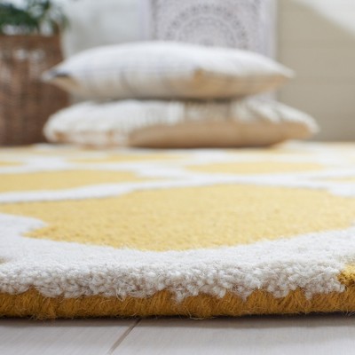 Ivory and Gold 6' x 6' Square Hand-Tufted Wool Area Rug