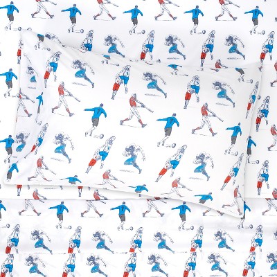 Blue Sports Print Twin Microfiber Kids Sheet Set