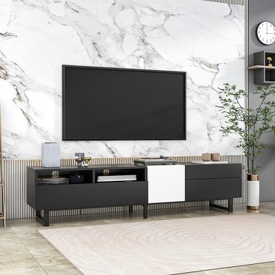 Modern TV Stand Entertainment Center With Cabinets Drawers Open Shelves Wooden Media Console For Living Room Bedroom