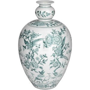 Dahlia Studios Lotus 17" High Green and White Ginger Jar Ceramic Decorative Vase - 1 of 4