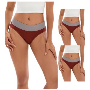 INSPIRE CHIC 3 Packs Women's Color-Block Panties No Trace Underwear Mid-Waisted Full Coverage Briefs - 1 of 4