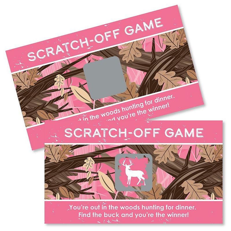 Big Dot of Happiness Pink Gone Hunting - Deer Hunting Girl Camo Baby Shower or Birthday Party Game Scratch Off Cards - 22 Count, 1 of 7