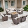 Belord Brown Wicker 7 Piece Patio Furniture Set with 5" Thick Cushions, 41" Propane Fire Pit Table Set with Swivel Glider Chairs and Club Chairs - 3 of 4