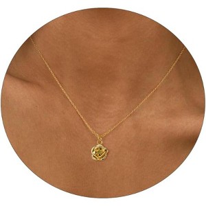 Dainty Birth Flower Necklace with Emerald Birthstone, 14K Gold Plated Cubic Zirconia Pendant, Birthday Gift for Women - 1 of 4