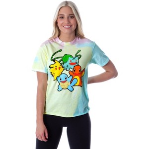 Pokemon Women's Pikachu Squirtle Charmander Bulbasaur Tie-Dye Skimmer T-Shirt Adult - 1 of 4